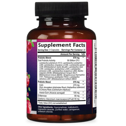Probiotics for Women - 90 Billion CFU Women'S Probiotic - Targeted Women'S Vaginal & Digestive Health Support Formula - 16 Strains, Cranberry, D-Mannose, & Prebiotics - Bottled in USA - 60 Capsules