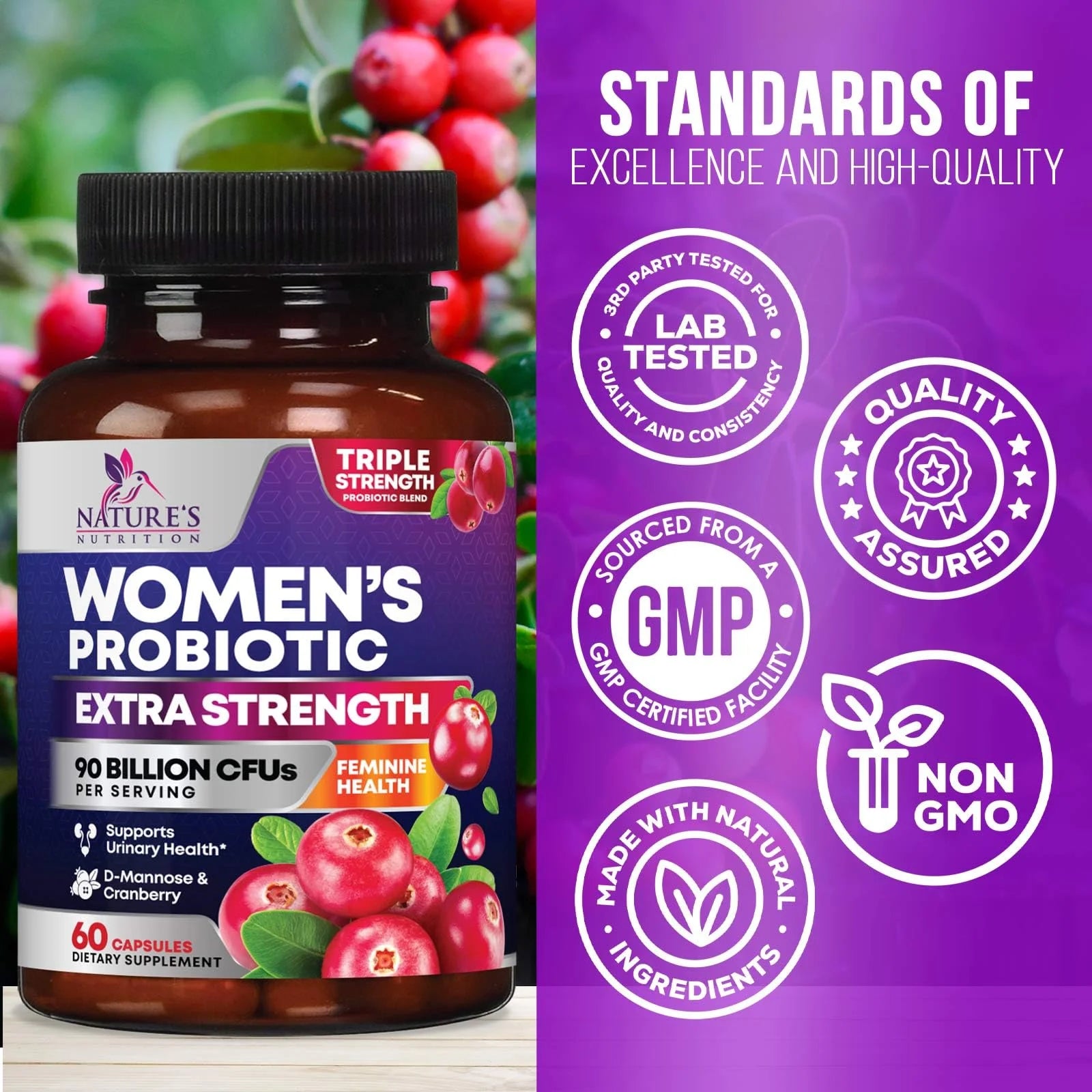 Probiotics for Women - 90 Billion CFU Women'S Probiotic - Targeted Women'S Vaginal & Digestive Health Support Formula - 16 Strains, Cranberry, D-Mannose, & Prebiotics - Bottled in USA - 60 Capsules