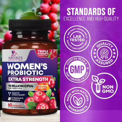 Probiotics for Women - 90 Billion CFU Women'S Probiotic - Targeted Women'S Vaginal & Digestive Health Support Formula - 16 Strains, Cranberry, D-Mannose, & Prebiotics - Bottled in USA - 60 Capsules