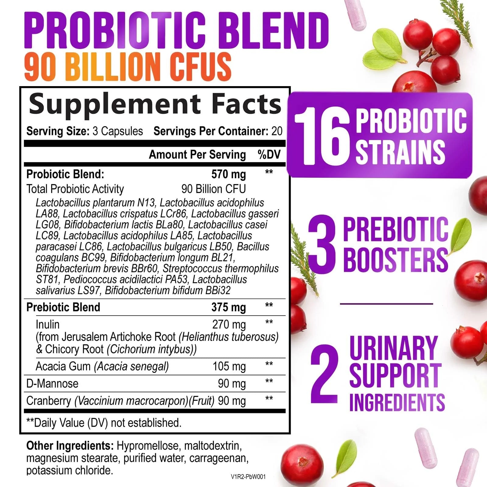 Probiotics for Women - 90 Billion CFU Women'S Probiotic - Targeted Women'S Vaginal & Digestive Health Support Formula - 16 Strains, Cranberry, D-Mannose, & Prebiotics - Bottled in USA - 60 Capsules